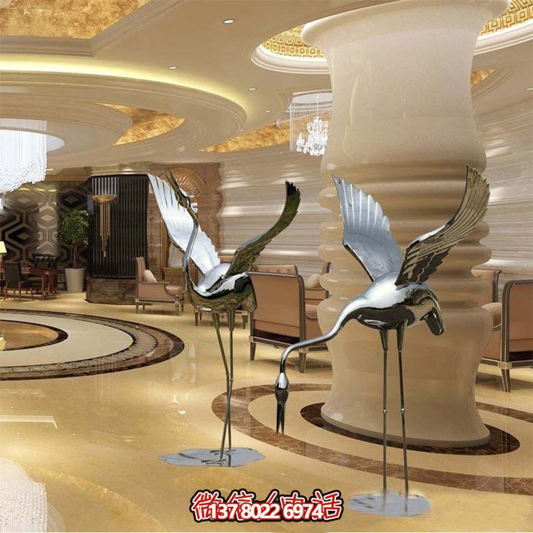 不銹鋼雕塑火烈鳥(niǎo)，鏡面抽象園林裝飾