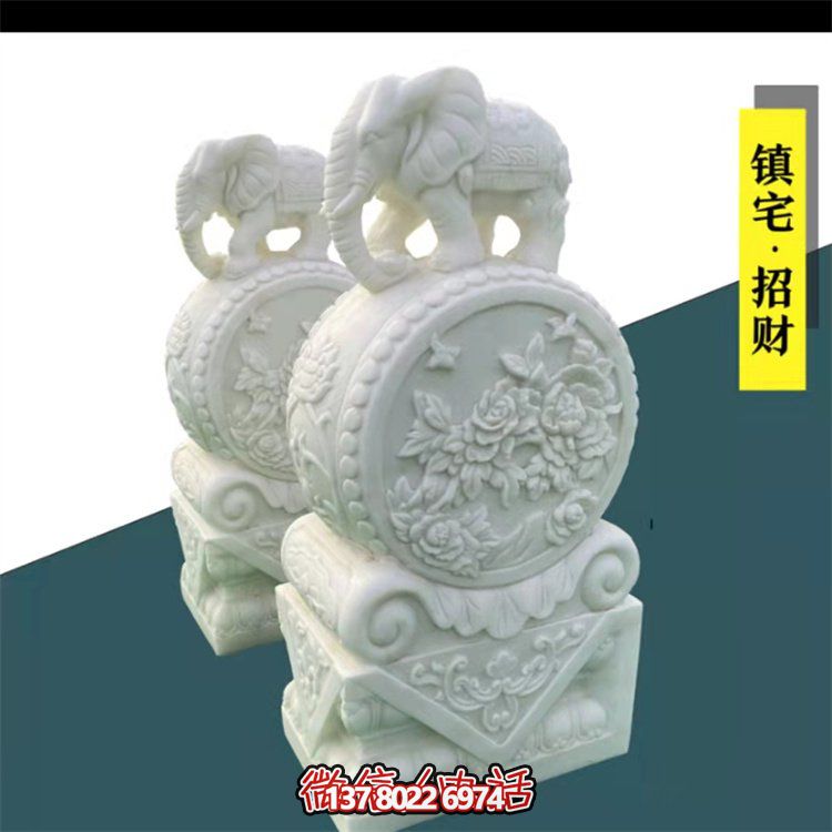 給庭院增添經典氣息，漢白玉石抱鼓門墩裝飾