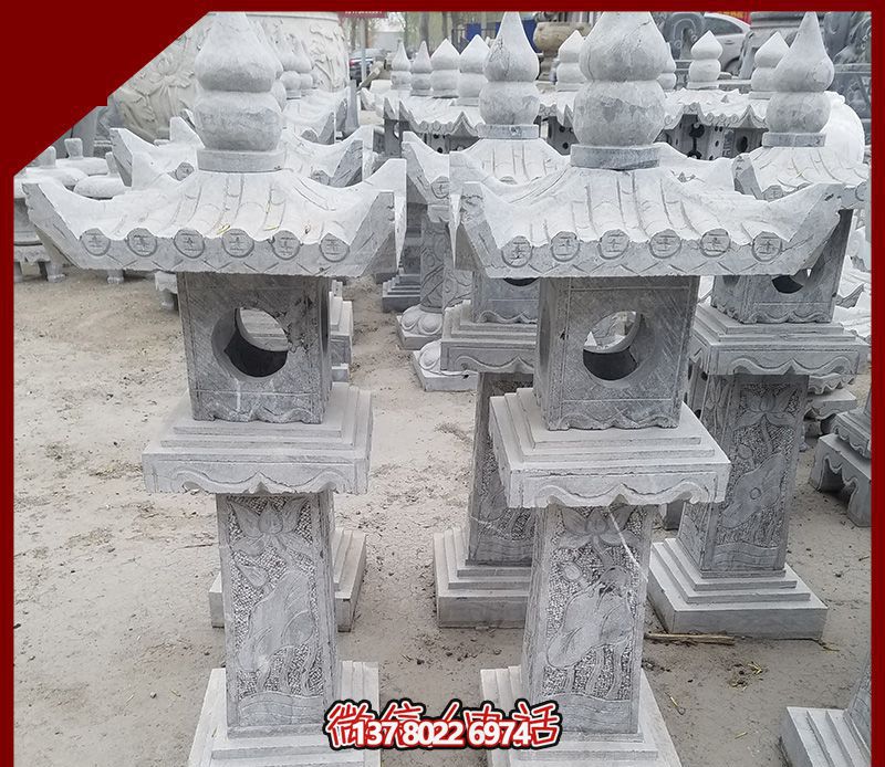 仿古石雕燈籠，裝飾戶外寺廟