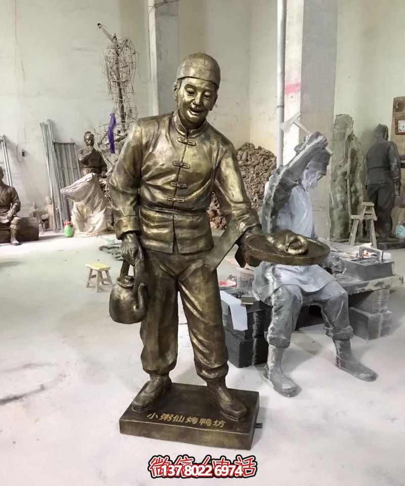 玻璃鋼小吃鋪，雕塑裝飾，店小二上菜