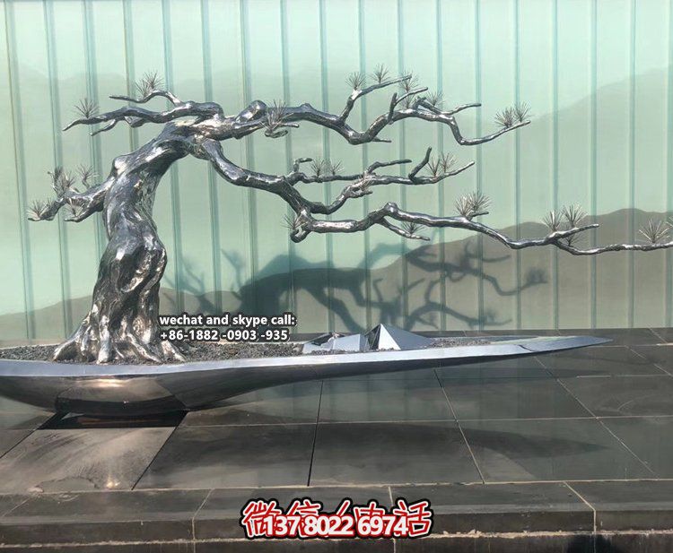 創意不銹鋼鏡面室內擺件樹