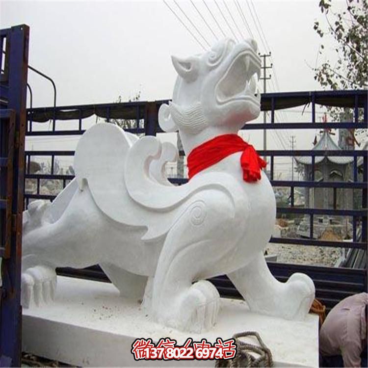 大理石石雕麒麟，古典庭院裝飾精美大型雕塑