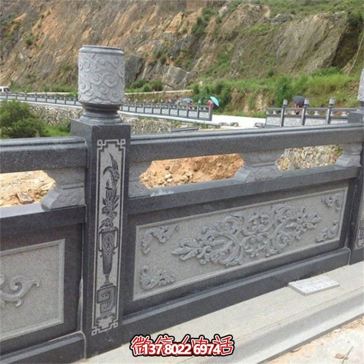 青石大理石雕刻花紋石欄桿景區(qū)公路旁安裝防護欄桿