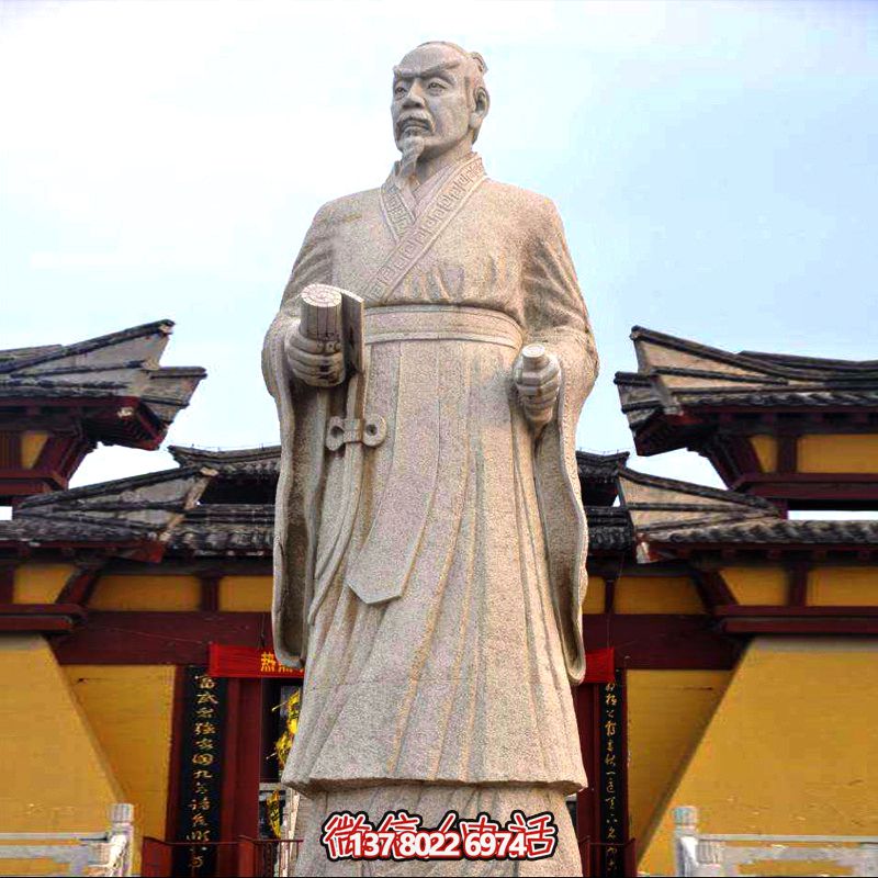 廣場學(xué)?；▓@砂巖石戰(zhàn)國時(shí)期思想家孟子雕塑像