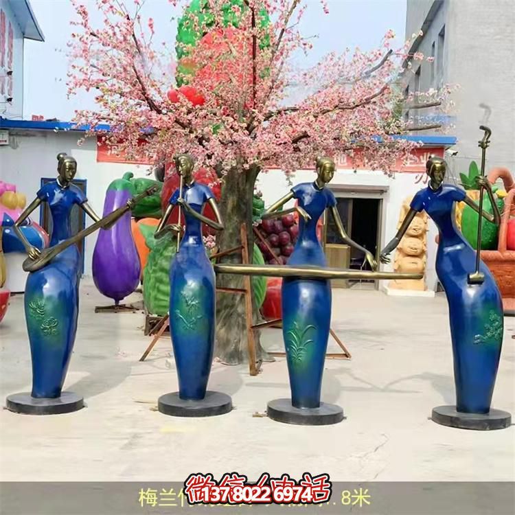 城市街道玻璃鋼彩繪創(chuàng)意演奏音樂的抽象人物景觀