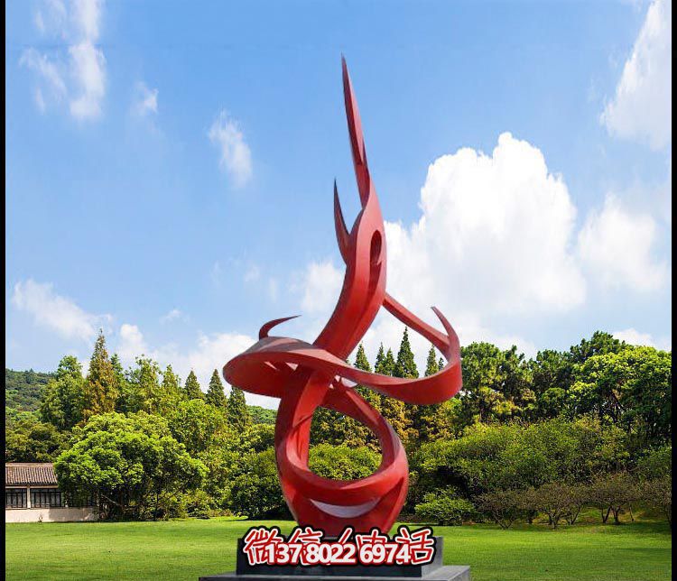 校園景觀不銹鋼紅色創意彩帶雕塑 校園景觀不銹鋼紅色創意彩帶雕塑