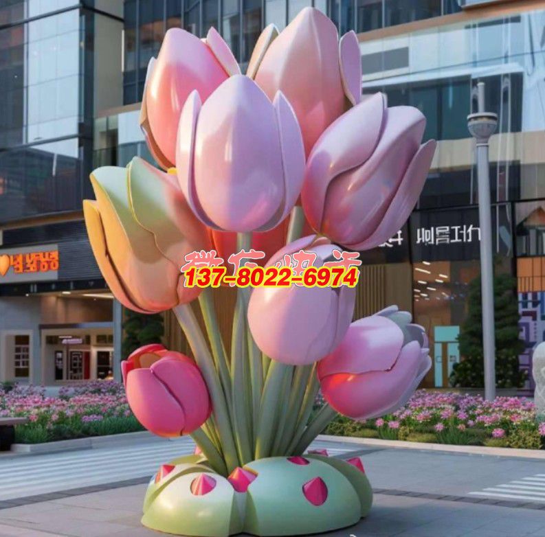 郁金花簇煥彩城央 —— 不銹鋼景觀雕塑的浪漫商業(yè)地景敘事